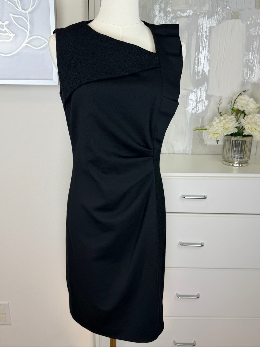 NWOT Escada Sport Black Asymmetric Ruffle Sheath Dress Size DE 38 / US 8